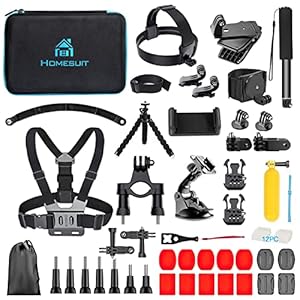 Homesuit Action Kamera Zubehör-Kit 60-In-1 für GoPro Hero 11 10 9 8 7 6 5 Session 4 3+ 3 2 1 Black Silver Insta360 GO 2 SJ4000 / SJ5000 / SJ6000 DJI OSMO Action DBPOWER Xiaomi Yi APEMAN