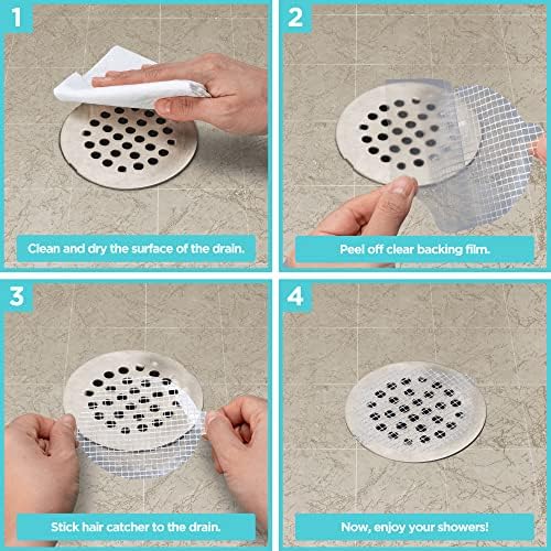 25 Pack Disposable Shower Drain Hair Catcher Mesh Stickers - Peel & Stick Drain Strainers to Prevent Clogs, Strong Waterproof Adhesive, Mess-Free Disposable Drain Covers for Shower & Bathtub - 4
