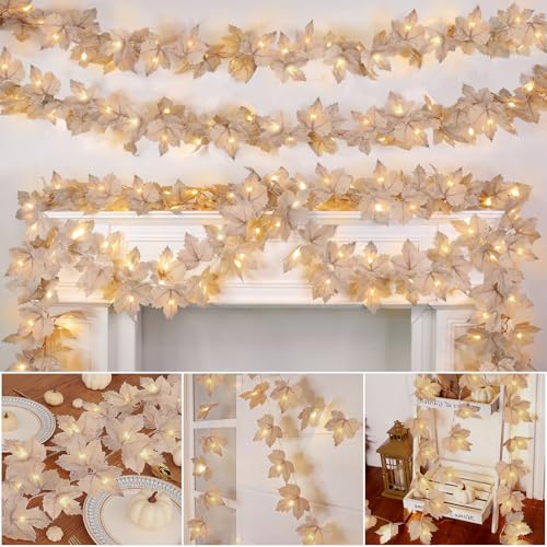 6 Pack & 120 LED Lights, Fall Garland Fall Decorations for Home Total 39FT
