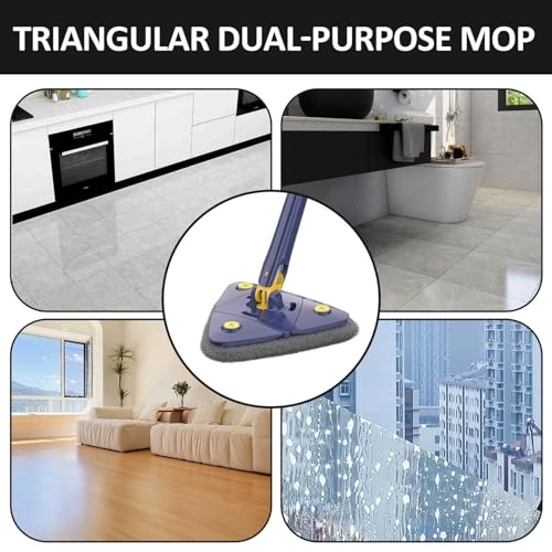 Mopa con mango telescópico ajustable y cabezal giratorio triangular para limpieza de suelos 6