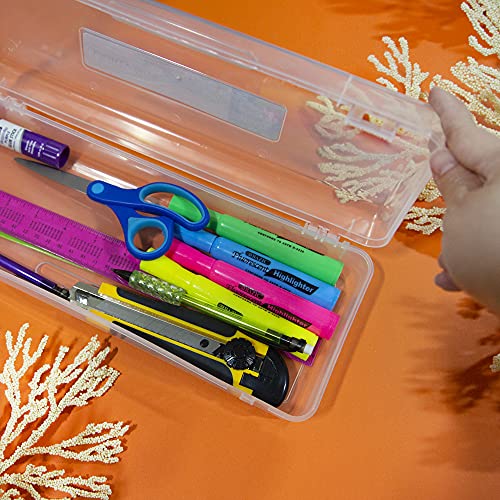 Bazic Plastic Pencil Case, Ruler Length Large Utility Storage Box, Clear Color, Multi Purpose Organizer, 1-Pack #TOP6