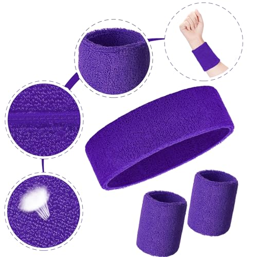 Image of Bememo 6 Pcs Neon Sports Sweatbands Set Sports Competitions Sweatbands 2 Headband 4 Wristbands Breathable Terry Cloth Athletic Bands for Team Soccer Spirit 80s Costumes Cosplay