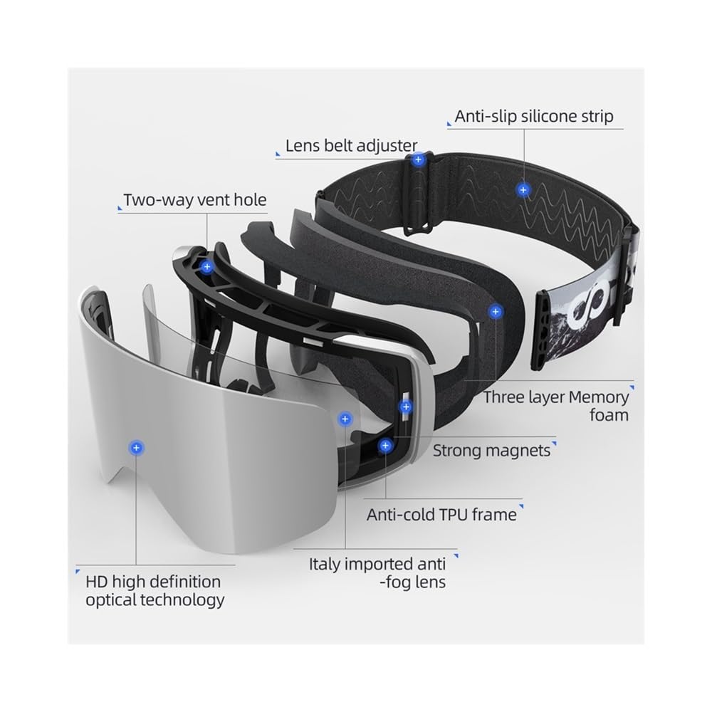 VCLUST Gogle motocyklowe magnetyczne szybkie zmiany podwójne warstwy profesjonalne zimowe gogle narciarskie przeciwmgielne gogle snowboardowe mężczyźni kobiety sprzęt narciarski (kolor: R)