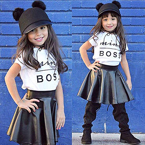Toddler Baby Little Girls Fashion Clothes Mini Boss Shirt Tops&Leather Skirt 2Pcs Clothing Outfits Set2