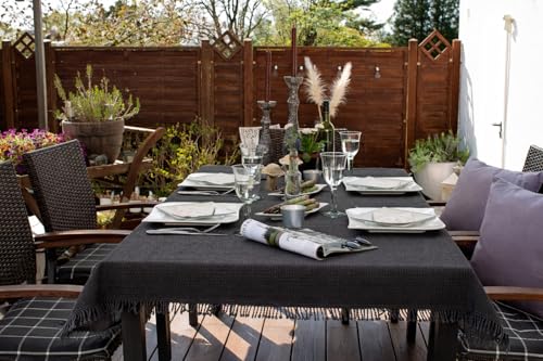 Brandsseller Gartentischdecke 130x160 cm Tischdecke mit Fransen Outdoor Tischtuch rechteckig Weichschaum für Garten, Terrasse, Balkon wetterfest rutschfest - Grau