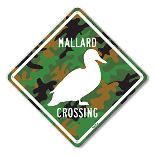 Image of PetKa Signs and Graphics PKAC-0104-NA 10x10 inchMallard Crossing inch Aluminum Sign, 10 inch x 10 inch, White on Camo