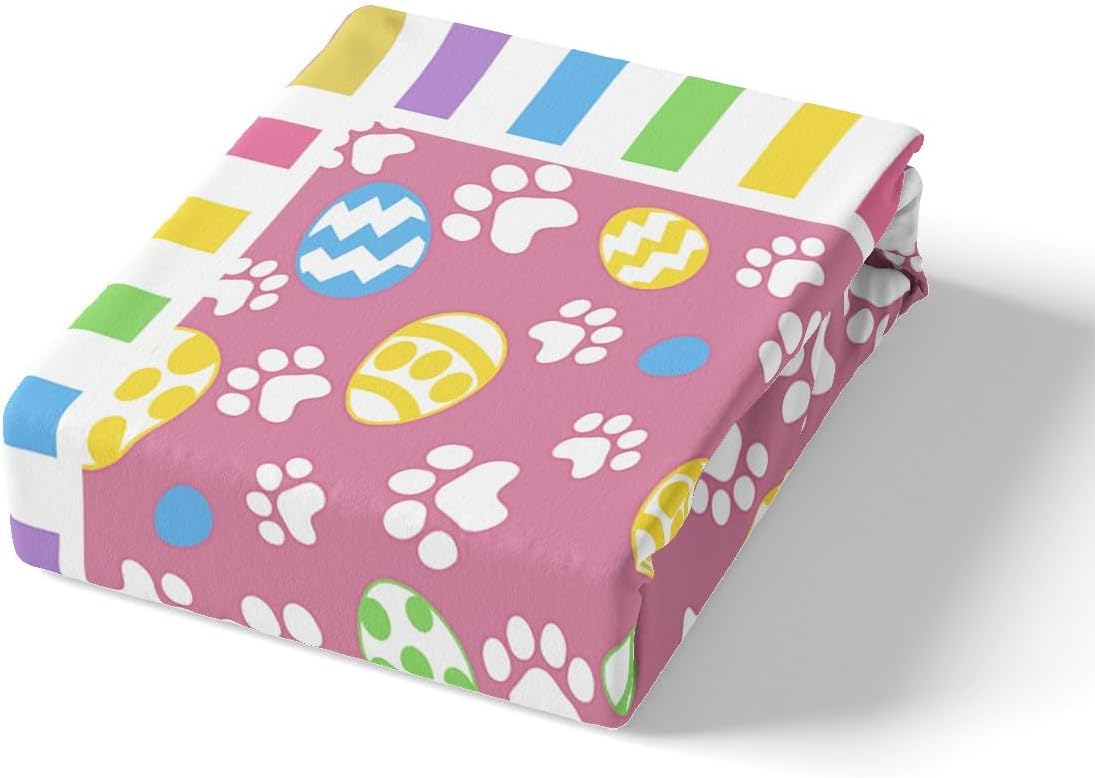 Manfei Easter Duvet Cover Set King Size, Colorful Eggs Paw Print Bedding Set 3pcs, Watercolor Stripes Comforter Cover, Kids Girls Room Decor, Soft Polyester Quilt Cover, 2 Pillowcases, No Comforter