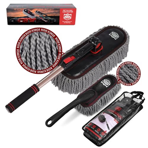 Ride Kings ZM-CP3001AM-3007-1/ZM-CP3001AM-3007-2 Car Duster Kit,Microfiber Multipurpose Duster,Interior & Exterior Cleaning Tools,Dashboard Detailing Brush,Scratch Lint Free,Pollen Removing,Extendable Handle,Truck,Suv,Rv,Set Of 2 cover