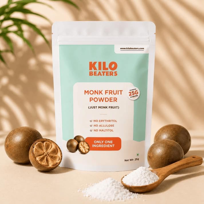 Image of Kilobeaters Fermented Yeast Protein Powder 50g (Pack of 4) & Monk Fruit Powder 25g Combo | Apple Cinnamon Flavour | Easy to Mix | Resealable Pouch | Gluten Free | Zero Added Sugar