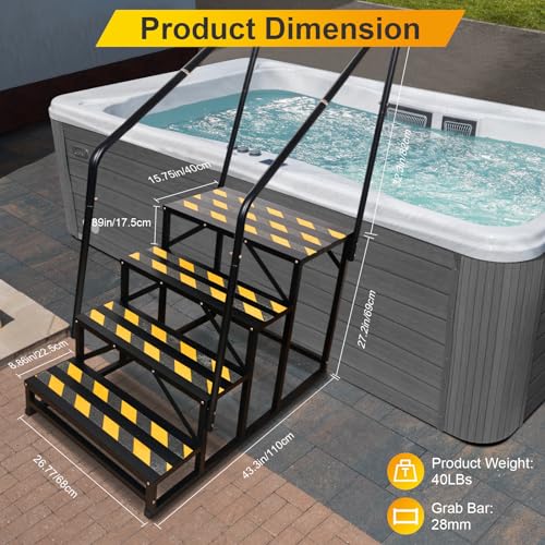 RV Steps with Handrail, Hot Tub Steps with Handrail, Portable Stairs Steps for 5th Wheel RV, Mobile Home Stairs Outdoor RV Step (4 Steps with 2 Handrails)