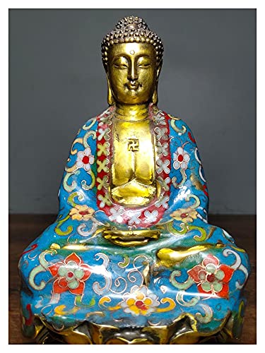 Statue Sakyamuni bronze ancien cloisonné 20cm pour autel zen - 3