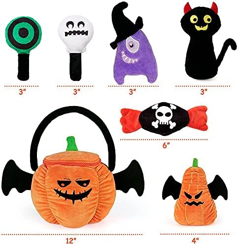 teytoy My First Halloween Pumpkin Toys Playset Crystal Velvet Halloween Pumpkin Plush Handbag 6pcs Stuffed Black Cat Magician Ghost Candy&Little Pumpkin Dolls for Baby Toddler Kids Boys Girls