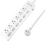 ROOTOMA Protecteur de bande de puissance avec interrupteurs individuels,6-Foot 14AWG Cordon à longue extension 1875W/15A Mont mural pour Bureau Dorm Home Theatre (6outlets-6ft)