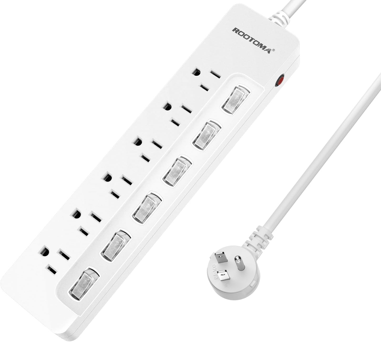 ROOTOMA Power Strip Surge Protector with Individual Switches,6-Foot 14AWG Long Extension Cord 1875W/15A Wall Mount for Office Dorm Home Theatre (6outlets-6ft)