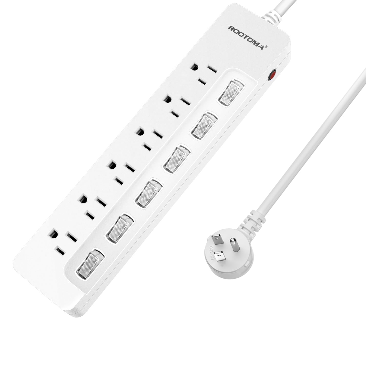 ROOTOMA Power Strip Surge Protector with Individual Switches,6-Foot 14AWG Long Extension Cord 1875W/15A Wall Mount for Office Dorm Home Theatre (6outlets-6ft)