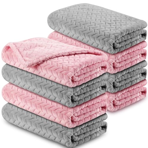 Image of 8 Pcs Baby Blanket Cozy Throw Blankets Fuzzy Baby Fleece Blankets Warm Baby Crib Blanket for Newborn Infant Toddler Stroller Nursery Soft Receiving Swaddling Blankets, 24 x 32 in (Light Gray, Pink)