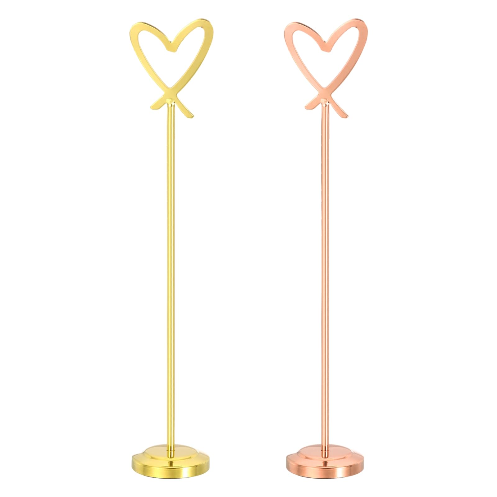 PATIKIL Stainless Steel Table Number Holder, 300 x 52 mm Mini Place Card Holders Heart-Shaped Table Sign Holders for Restaurant Hotel Cafe Wedding Party Office, Rose Gold/Gold — image 1