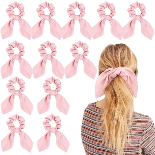 Image of 12 PCS Bow Hair Scrunchies Bunny Ears Silk Scrunchies Hair Ties Bobbles Elastic Hair Ties Ropes Ponytail Holder Hair Accessories for Women