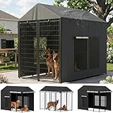 LitaiL Outdoor Dog Kennel Cover 8'Dx4'Wx6'H Full Coverage Kennel Cover Large Windproof, Waterproof with Transparent Windows and Elastic Ropes, Black (Cover Only)