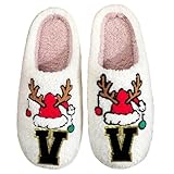 Hausschuhe Damen Lustig Filz, Buchstaben-Hausschuhe, gemütliche Schuhe, warme Winterschuhe für Paare, atmungsaktiv und bequem, ideal für den Urlaub für ihn (Brown1, 40)