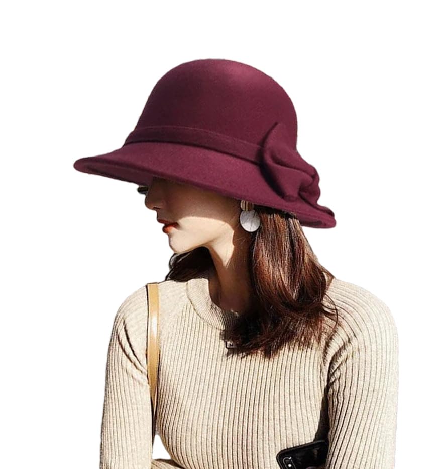 Cappello da donna a secchiello in feltro di lana con fiocco solido cappello Fedora inverno autunno donna cupola feltro matrimonio chiesa jazz Caps bombetta