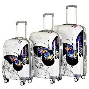 QTC QTC Hartschalen Reisekoffer TSA Sicherheits Zahlenschloss mit 4 Doppelrollen Bilder (Butterfly, 3er Set) QTC QTC Hartschalen Reisekoffer TSA Sicherheits Zahlenschloss mit 4 Doppelrollen Bilder (Butterfly, 3er Set)