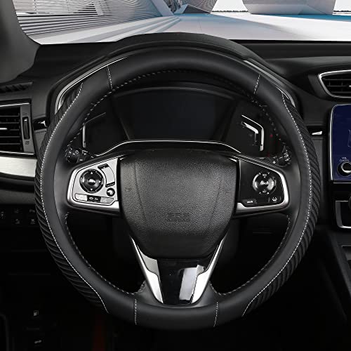BOKIN Auto Car Steering Wheel Cover for Men and Women, Universal 14.5-15 Inches,Microfiber Leather, Breathable Ice Silk, Anti-Slip,Warm in Winter Cool in Summer, New Black