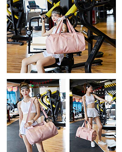 Gym Bag for Women Small, Travel Duffel Bag Workout Bag Sports Gym Bags with Wet Pocket and Shoe Compartment, Pink