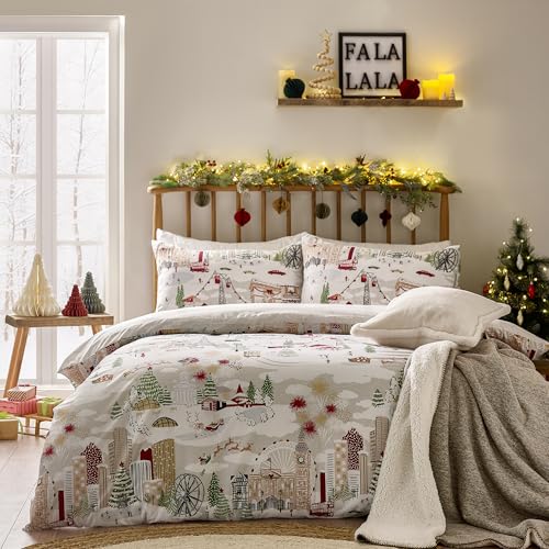 Furn. Joy to All Bettbezug-Set – Wendbare Weihnachtsbettwäsche mit...