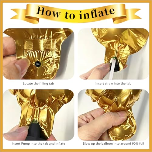 Image of Gold Happy Birthday Balloons Banner 16 Inch Mylar Foil Letters, 10 Inch Five & Four Star, Inflatable Party Decor and Birthday Decorations for Women, Men, Boys & Girls Kids and Adults, Party Supplies