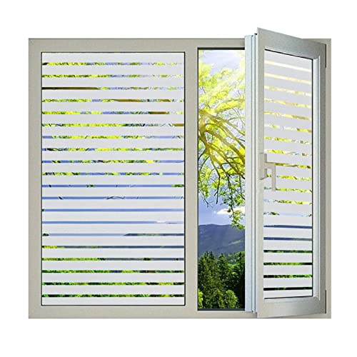 Derzgao Striped Pattern Decorative Window Privacy Film, Anti Uv Removable Privacy Film Windows Glass For Bathroom Home Office Garage Non-Adhesive Self Static Cling (Stripes Pattern 35.4X157.4Inch) #TOP15
