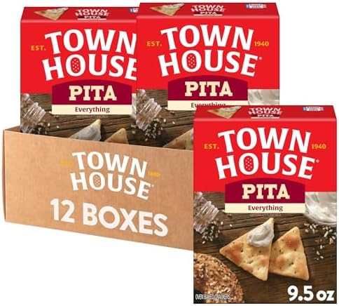 Town House Pita Oven Baked Crackers, Party Snacks, Everything Flavor (12 Boxes)