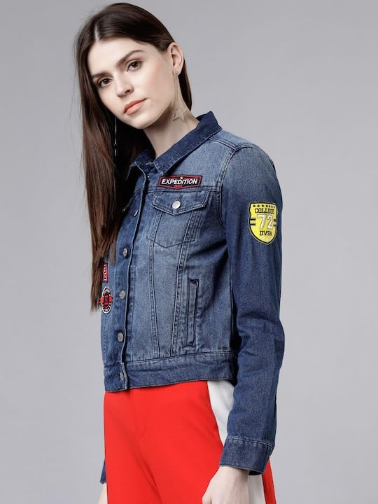 Women Blue Solid Jacket | Denim Hooded Jacket3