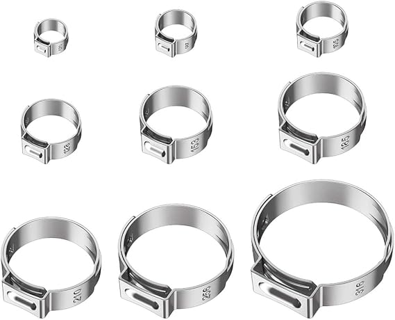 10Pcs 304 Stainless Steel Single Ear Hose Clamps Clip 6.5mm-50mm,6.8,8.0mm