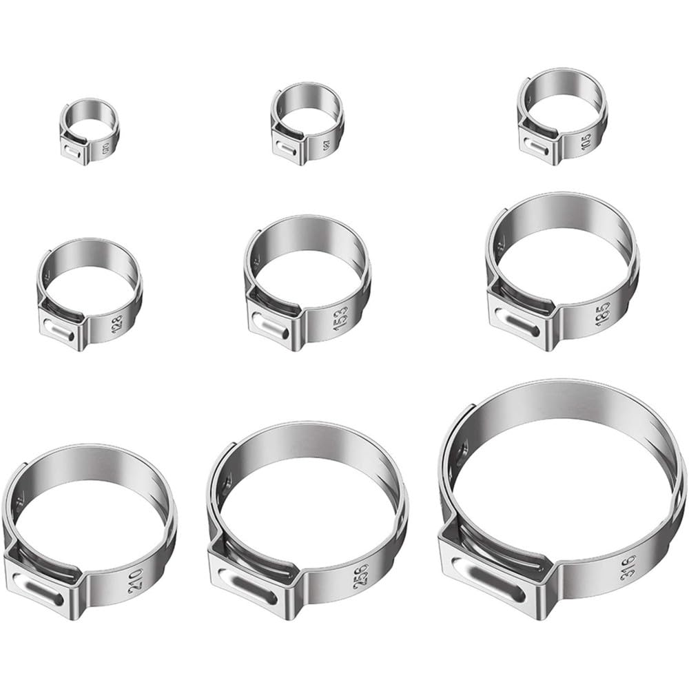 Collier de Serrage en Acier Inoxydable, Lot de 10 Colliers de Serrage à Oreille Unique en Acier Inoxydable 304, 6,5 mm à 50 mm(20.9 24.1mm)
