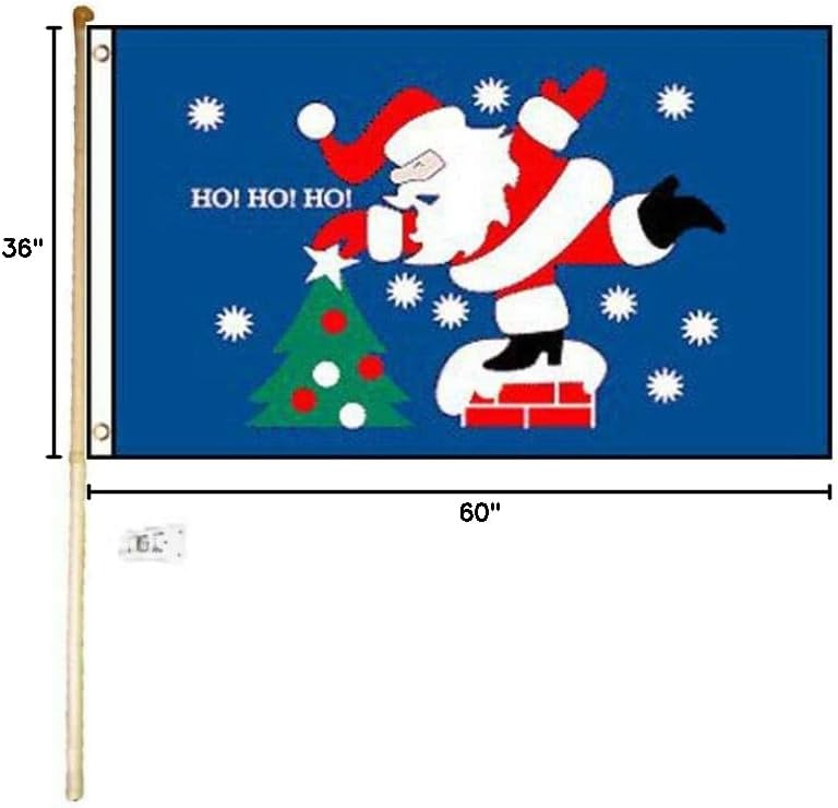 3x5 3'x5' Ho! Ho! Ho! Santa Polyester Flag with 5' (Foot) Flag Pole Kit with Wall Mount Bracket & Screws (Imported)
