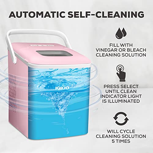 Igloo 26-Pound Automatic Self-Cleaning Portable Countertop Ice Maker Machine With Handle, Pink #TOP4