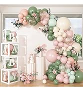 153Pcs Pink and Sage Green Balloon Arch Kit, Baby in Bloom Baby Shower Decorations for Girl Boxes...