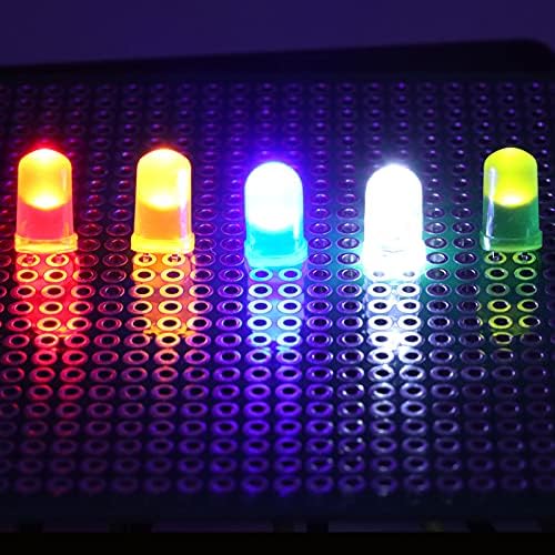AUKENIEN 500pcs 5MM LED Diodes Light Emitting Diode Assortment Kit 5 Colors Red Blue Yellow Green White Round LED Lighting Bulb Lamp Components for Electronics