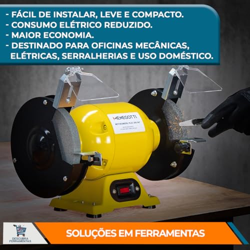 Motoesmeril - 6'' Plus 300-06 Mono Menegotti - 1/4CV 127/220V com Visor e Abrasivos A36/A60 Origin