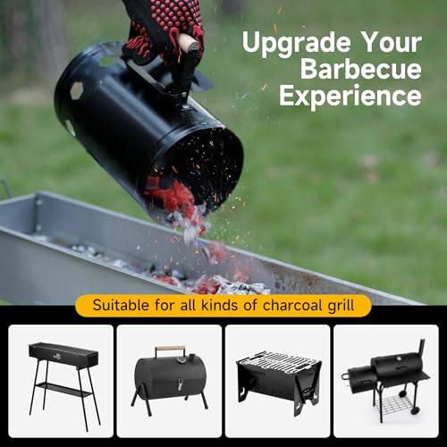 WILLBBQ Charcoal Chimney Starter, Heavy Duty Premium Chimney Starter for Charcoal Grills BBQ Accessory with Heat Resistant Wooden Handle for Outdoor Grill Camping(Bright Black) - Thumbnail 6