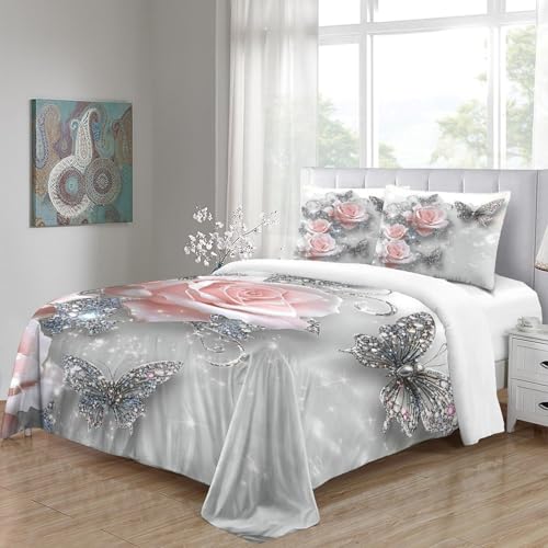 Housse de Couette Rose 3D Microfibre Anti-Pli pour Grand Lit Doux - 8