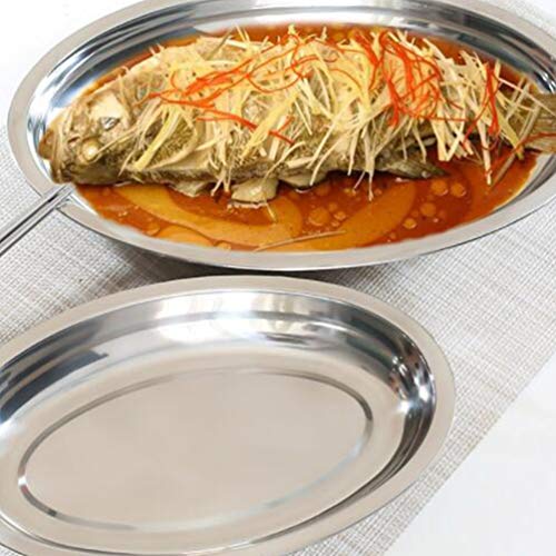 Frcolor Oval Serving Plates, Stainless Steel Oval Platter Vermicelli Roll Plate Bbq Plate Food Serving Plate For Home Kitchen #TOP5