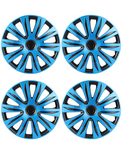 Image of ABX Hubcap Wheel Covers Hub Caps 16 Inch Set of 4 Black & Blue Universal Wheel Rim Cover R16 Stylish Car Decor Wheel Covers
