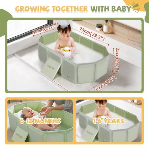 Image of Orzbow Toddler Bathtub with Side Drain Plug, Portable for Travel, Green