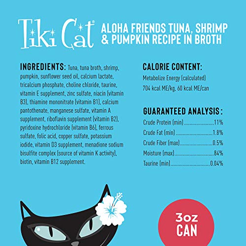 Tiki Cat Aloha Friends Grain-Free, Low-Carbohydrate Wet Food With Flaked Tuna For Adult Cats & Kittens, 3Oz, 12 Cans, Tuna, Shrimp & Pumpkin #TOP6