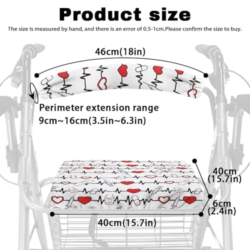 Image of Heartbeat Love Rollator Walker Seat and Backrest Covers Universal Walkers Seat Covers Soft Adjustable Accessories for Rollator Walkers for Seniors Women Men