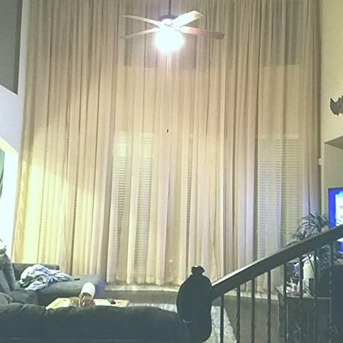 Ikiriska Extra Long Sheer Voile Curtains (2 Panels) for high Ceiling, Custom Made Length 12, 14, 15, 16, 17, 18, 20 24 feet Long, Wide Drapes for 2 Story Living Room (Beige with Grommet top)