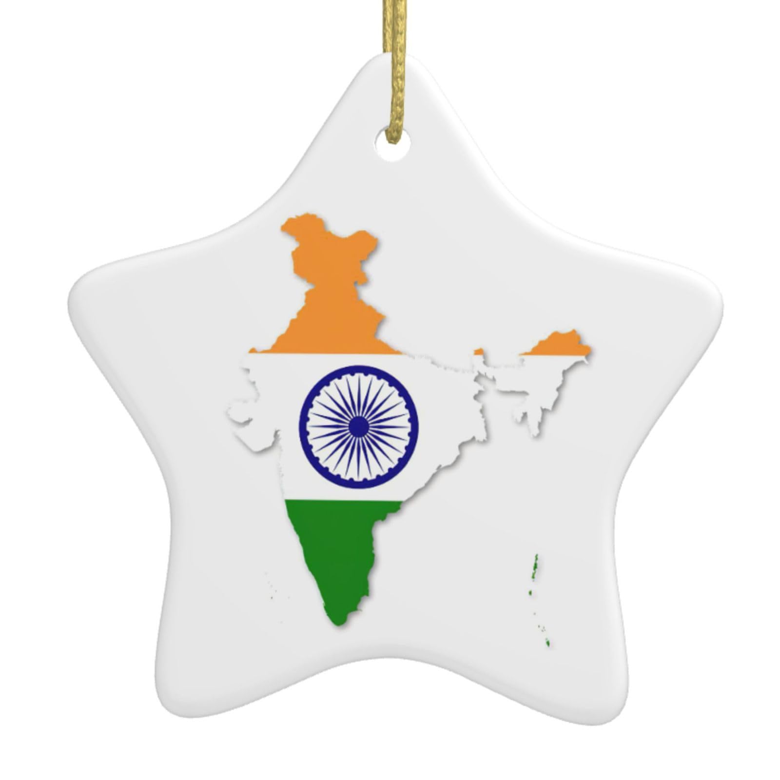 Uvbdf White Flag Map Of India Printing Star Ornaments For Tree, Ceramic Vintage Style With Hanging Cord, Star Christmas Decorations