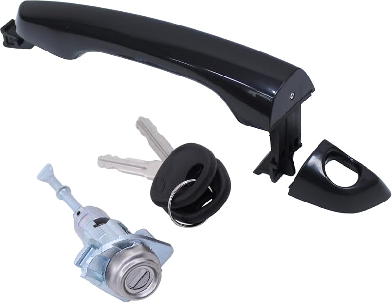 MOTOKU Front Left Black Exterior Door Handle and Door Lock Cylinder Kit | for Hyundai Elantra 2017-2020, Driver Side w/ 2 Keys